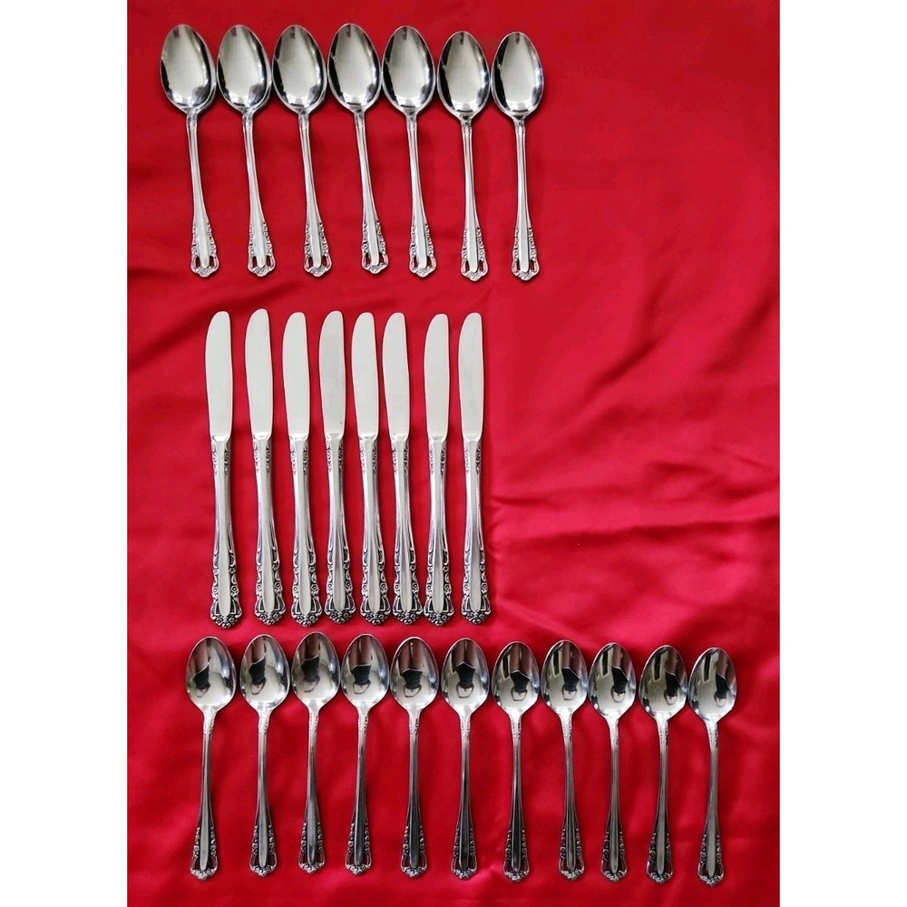 Interpur Stainless Steel INR23 Japan Silverware Pierced Rose MCM 26 Pieces